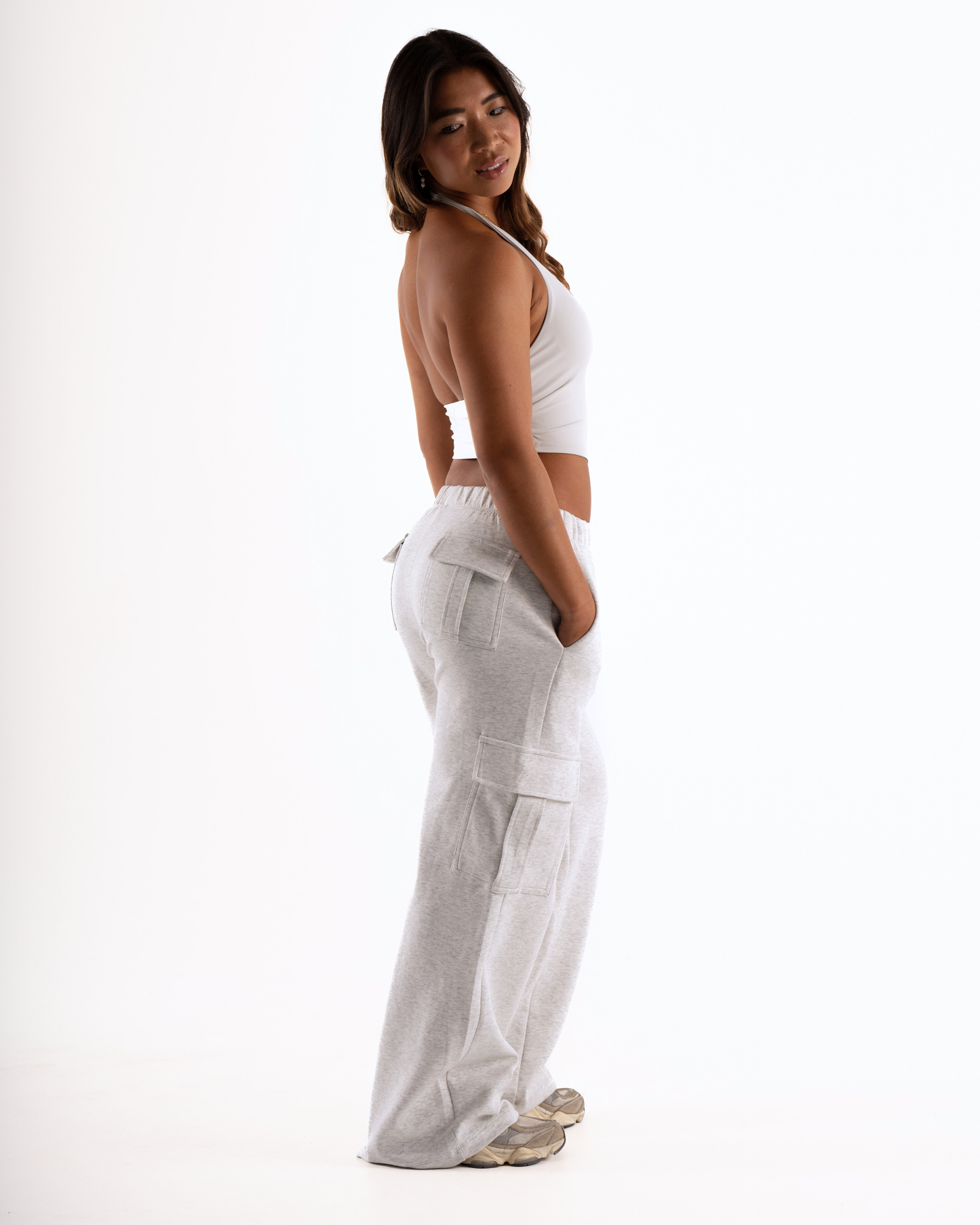 Women's Cargo Joggers in Marl Grey