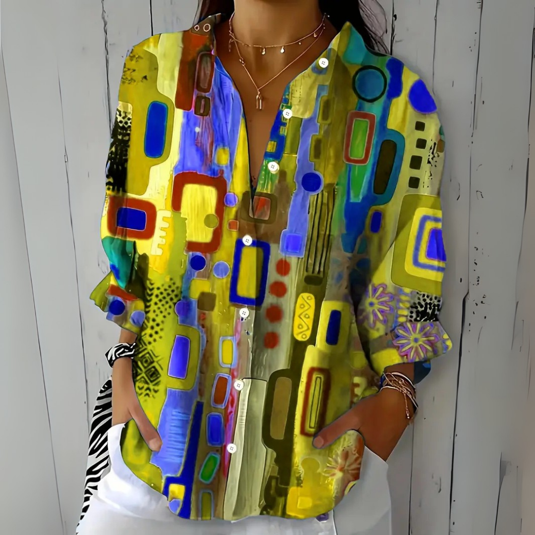 Catalina | Bold and Vibrant Artistic Button-Up Blouse
