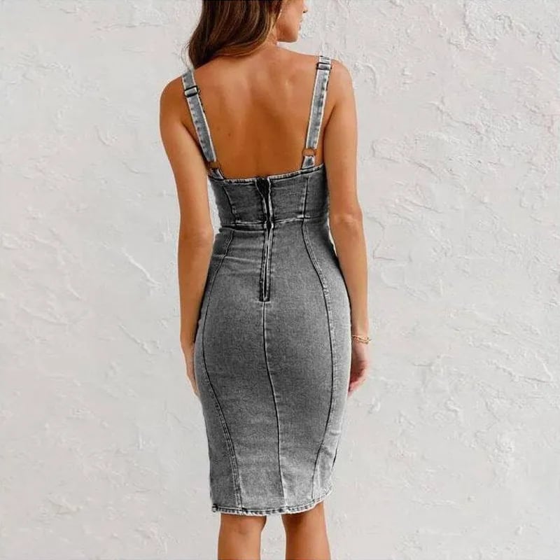 Strap U-Neck Denim Bodycon Cami Dress