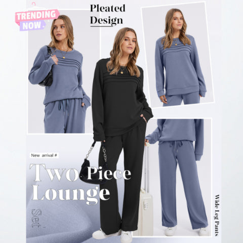 ✨Chic Women's Crew Neck Top & Drawstring Pants Set – Effortless Comfort & Style