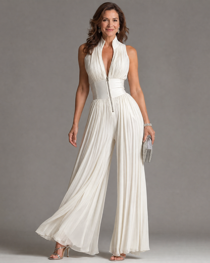 Zakira Pleated halter-neck jumpsuit with wide legs
