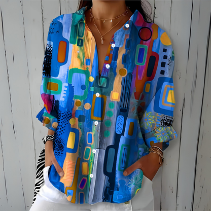 Catalina | Bold and Vibrant Artistic Button-Up Blouse