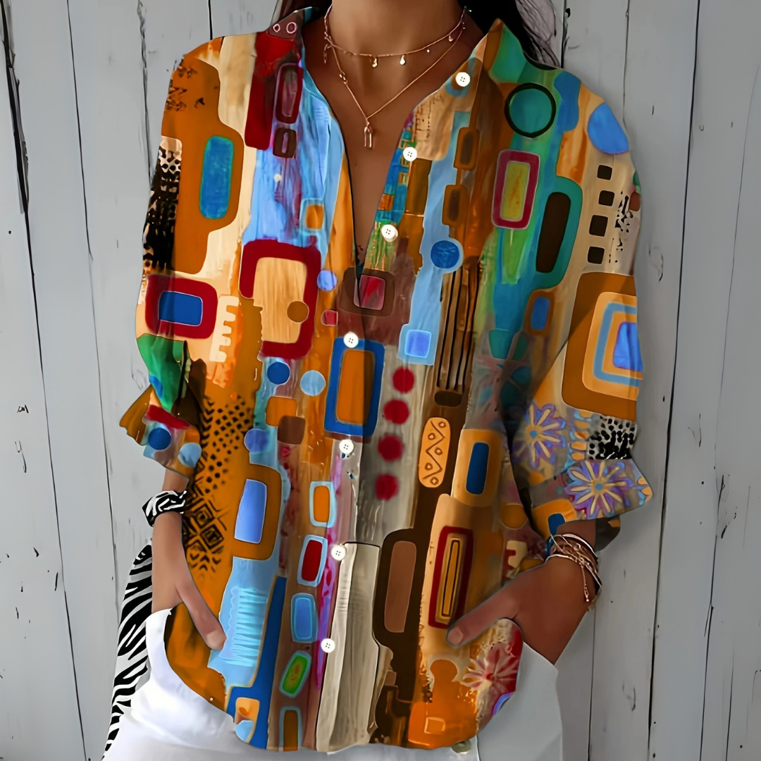 Catalina | Bold and Vibrant Artistic Button-Up Blouse