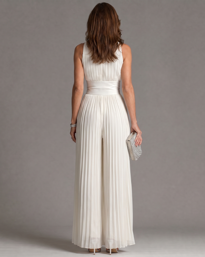 Zakira Pleated halter-neck jumpsuit with wide legs