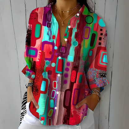 Catalina | Bold and Vibrant Artistic Button-Up Blouse