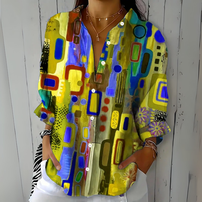 Catalina | Bold and Vibrant Artistic Button-Up Blouse