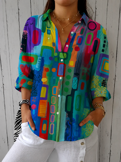 Catalina | Bold and Vibrant Artistic Button-Up Blouse