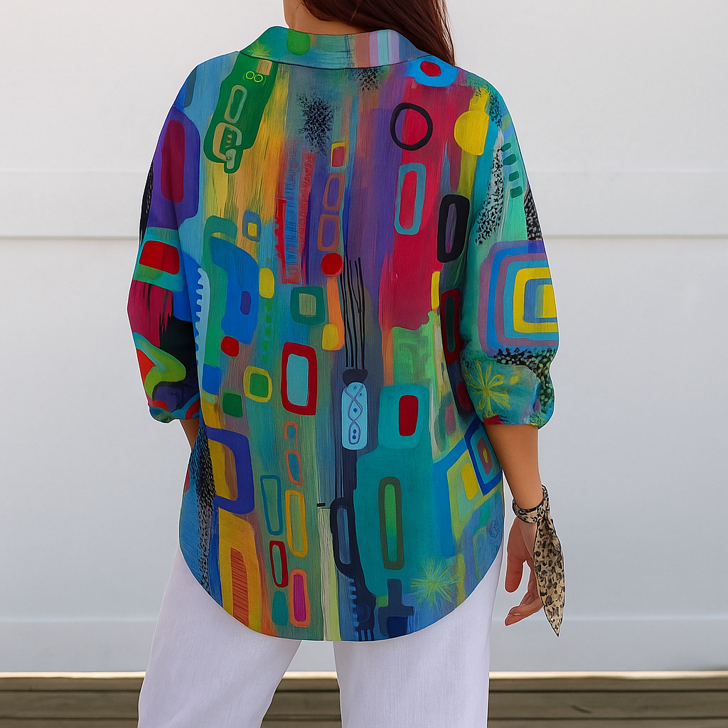Catalina | Bold and Vibrant Artistic Button-Up Blouse