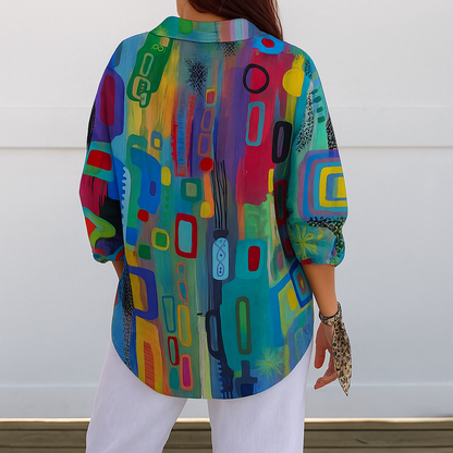 Catalina | Bold and Vibrant Artistic Button-Up Blouse