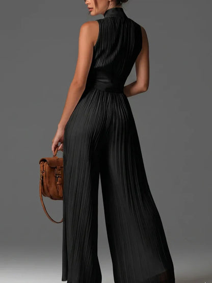Zakira Pleated halter-neck jumpsuit with wide legs