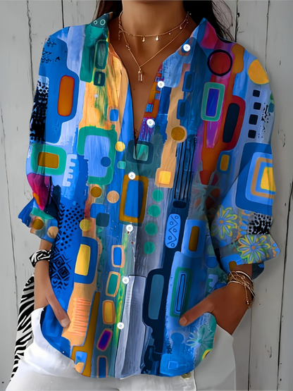 Catalina | Bold and Vibrant Artistic Button-Up Blouse