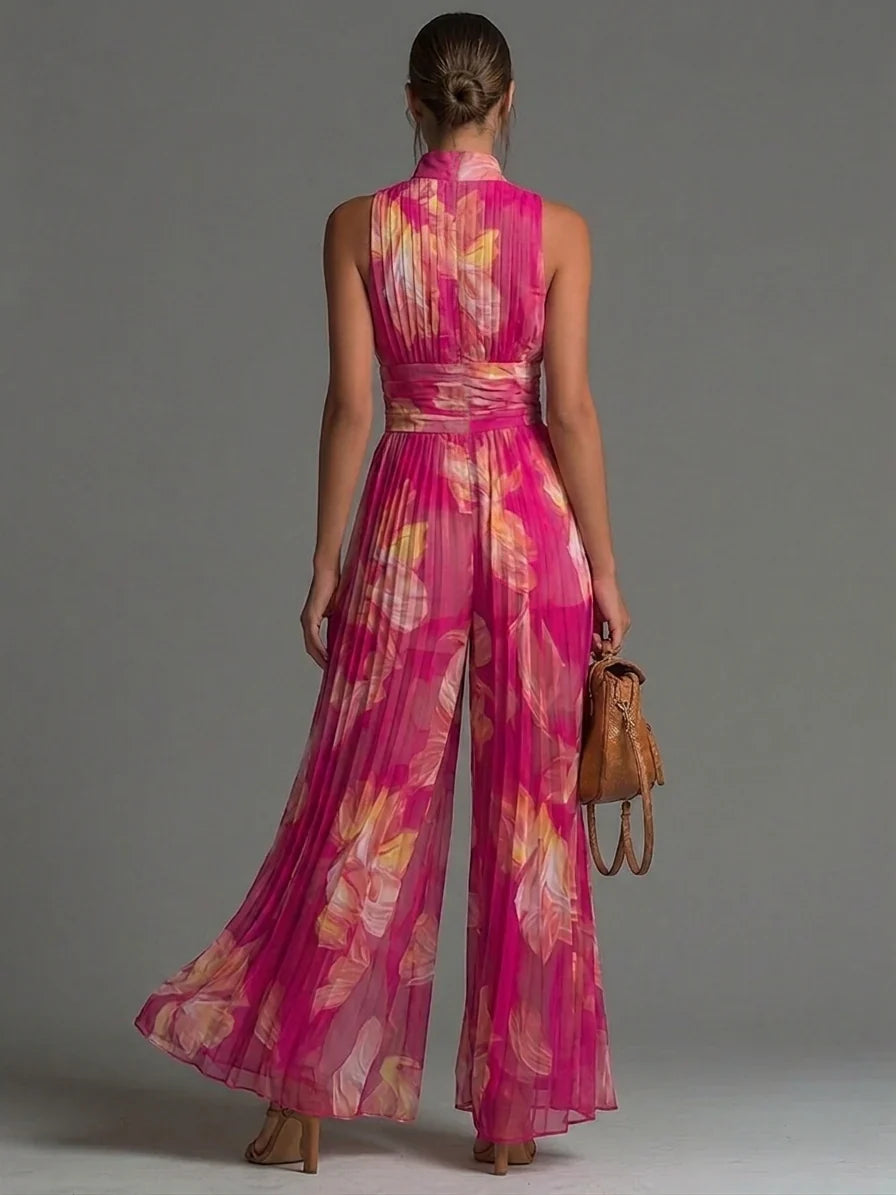 Zakira Pleated halter-neck jumpsuit with wide legs