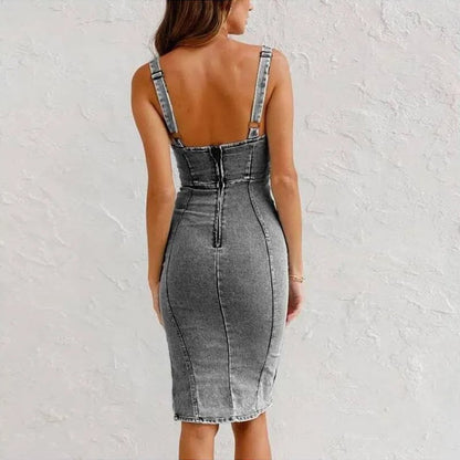 Strap U-Neck Denim Bodycon Cami Dress