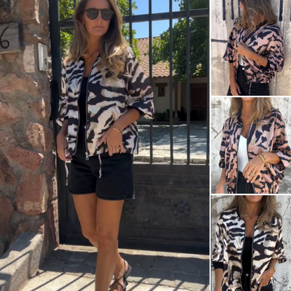 🔥 Today Only: 50% Off Women's Fall Zebra Print Zipper Bomber Jacket