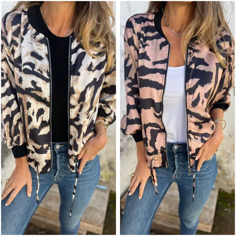 🔥 Today Only: 50% Off Women's Fall Zebra Print Zipper Bomber Jacket