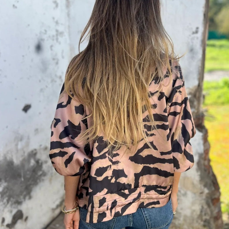 🔥 Today Only: 50% Off Women's Fall Zebra Print Zipper Bomber Jacket