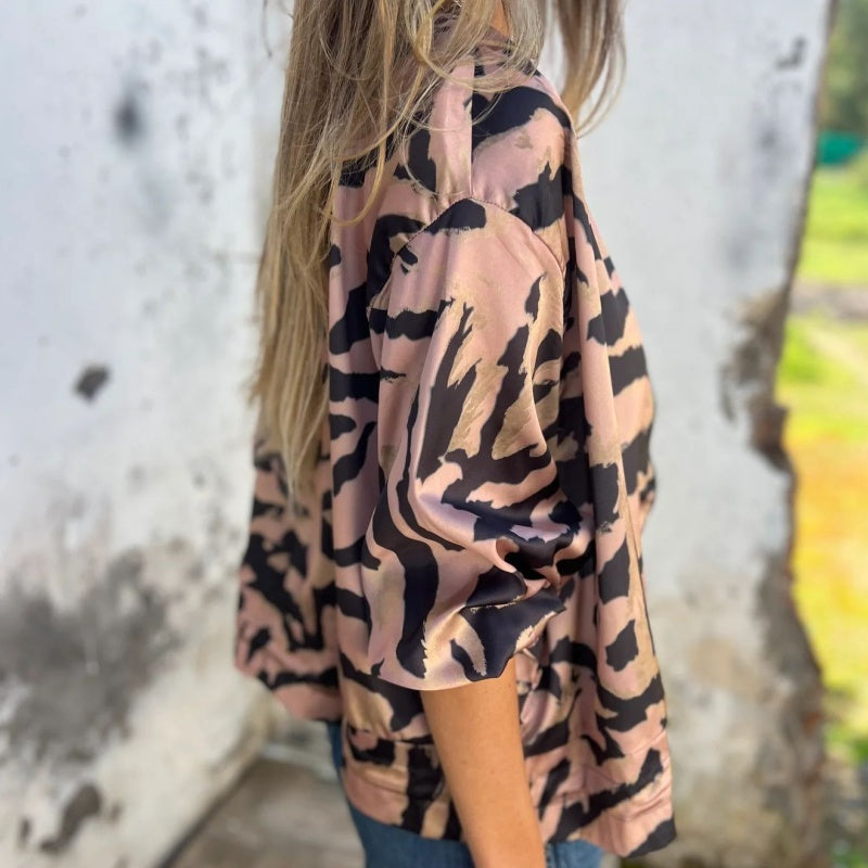 🔥 Today Only: 50% Off Women's Fall Zebra Print Zipper Bomber Jacket