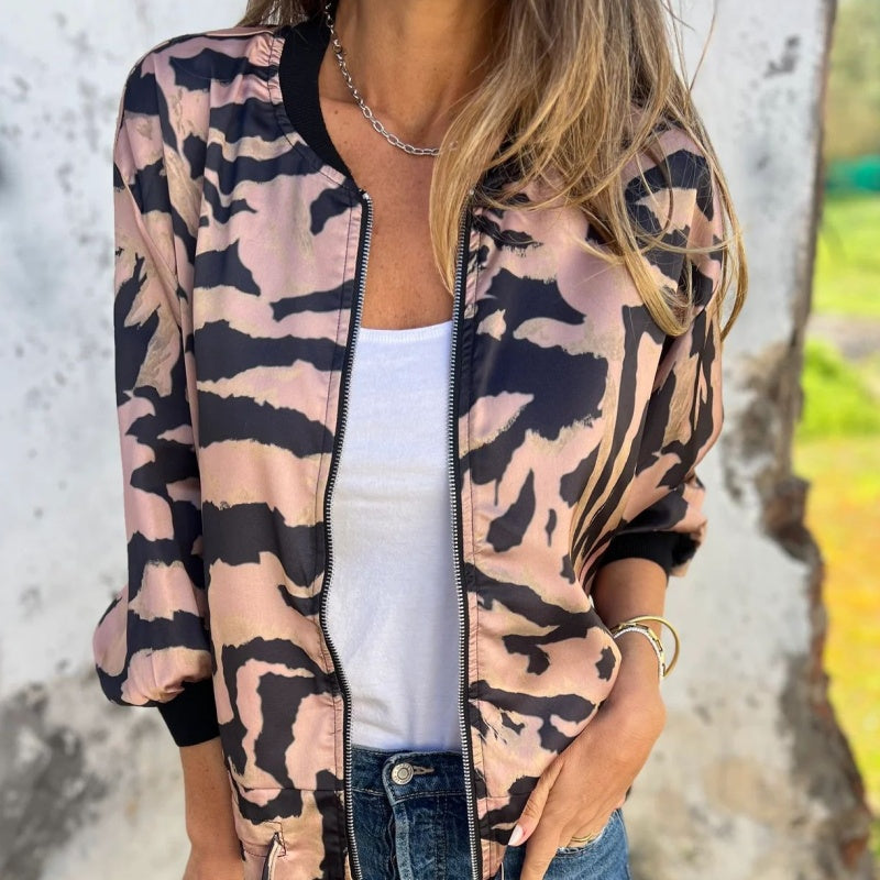 🔥 Today Only: 50% Off Women's Fall Zebra Print Zipper Bomber Jacket