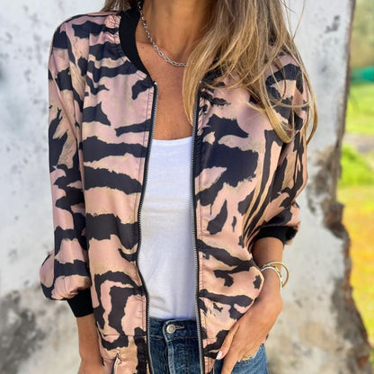 🔥 Today Only: 50% Off Women's Fall Zebra Print Zipper Bomber Jacket