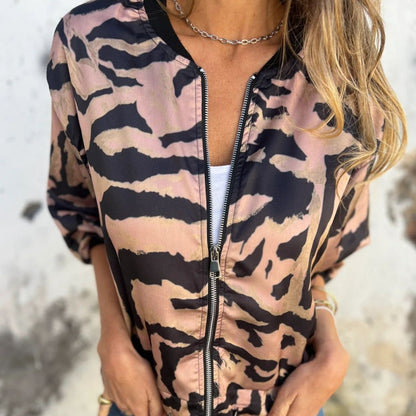🔥 Today Only: 50% Off Women's Fall Zebra Print Zipper Bomber Jacket