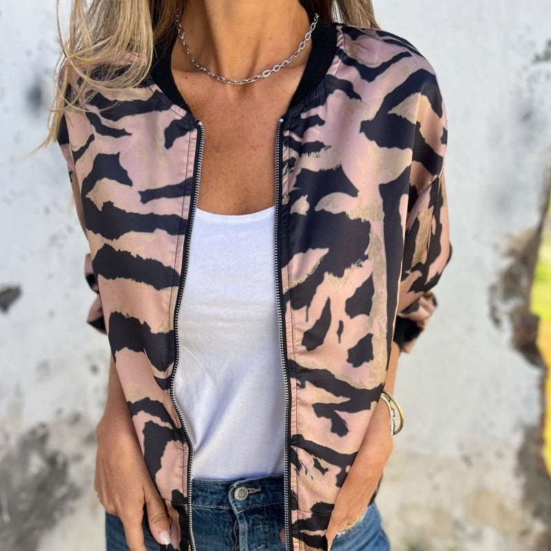 🔥 Today Only: 50% Off Women's Fall Zebra Print Zipper Bomber Jacket