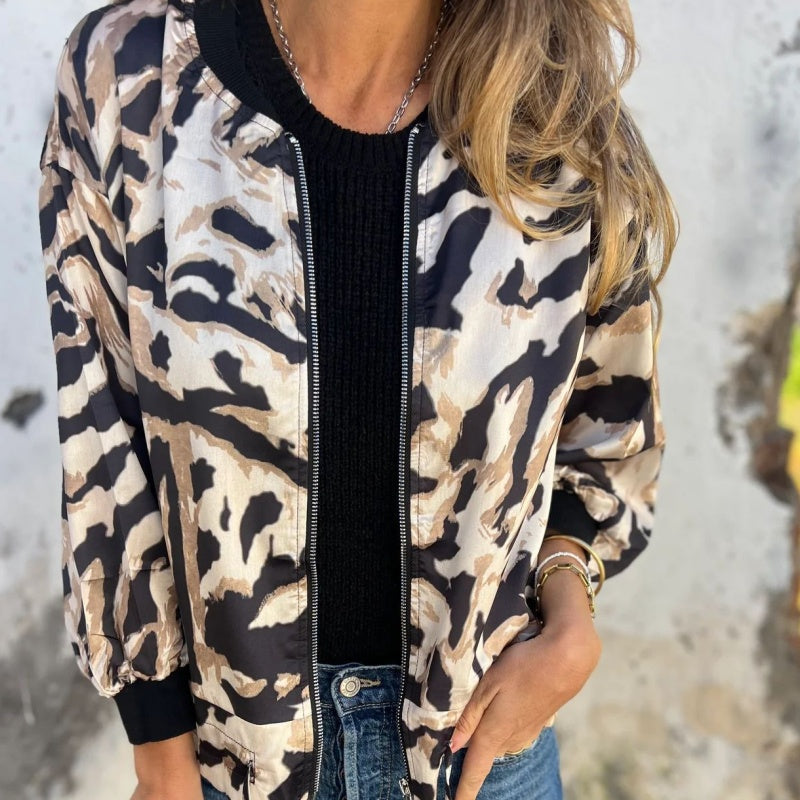 🔥 Today Only: 50% Off Women's Fall Zebra Print Zipper Bomber Jacket