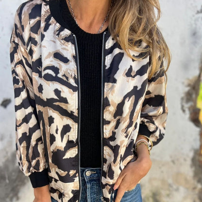 🔥 Today Only: 50% Off Women's Fall Zebra Print Zipper Bomber Jacket