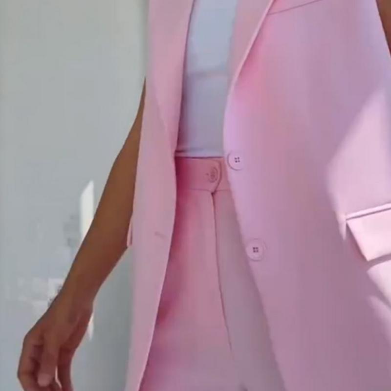 Women's Sleeveless Blazer and High-Waisted Pants Set