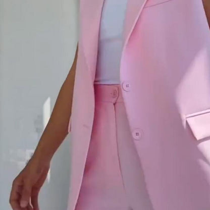 Women's Sleeveless Blazer and High-Waisted Pants Set