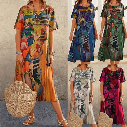 Elegant Mulberry Silk Tropical Breeze Dress