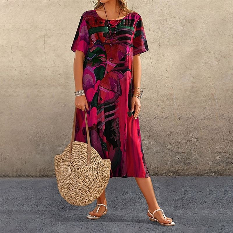 Elegant Mulberry Silk Tropical Breeze Dress