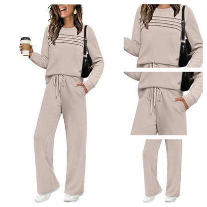 ✨Chic Women's Crew Neck Top & Drawstring Pants Set – Effortless Comfort & Style