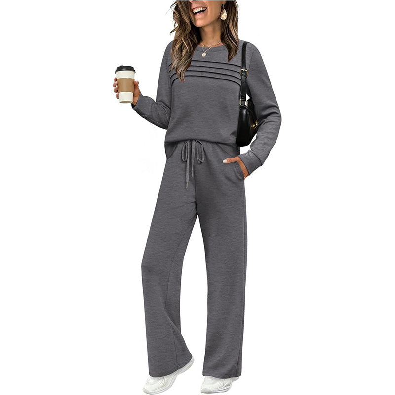 ✨Chic Women's Crew Neck Top & Drawstring Pants Set – Effortless Comfort & Style