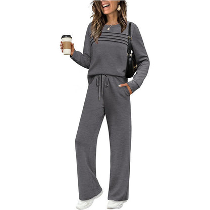 ✨Chic Women's Crew Neck Top & Drawstring Pants Set – Effortless Comfort & Style