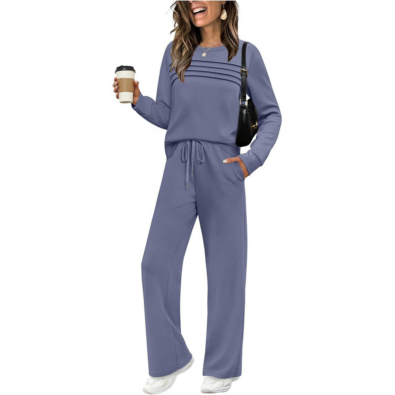 ✨Chic Women's Crew Neck Top & Drawstring Pants Set – Effortless Comfort & Style