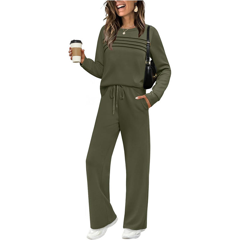 ✨Chic Women's Crew Neck Top & Drawstring Pants Set – Effortless Comfort & Style