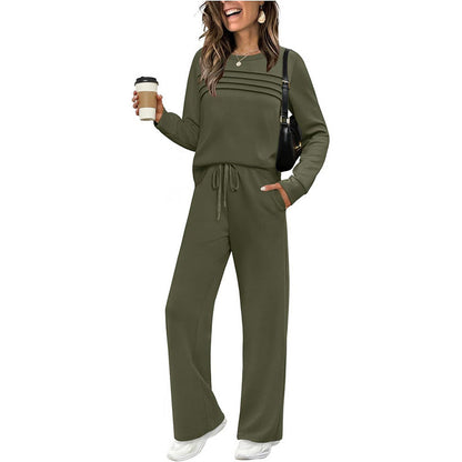 ✨Chic Women's Crew Neck Top & Drawstring Pants Set – Effortless Comfort & Style