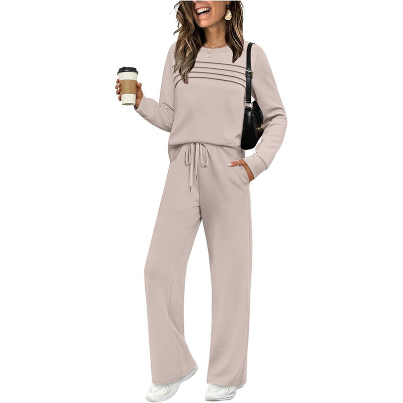 ✨Chic Women's Crew Neck Top & Drawstring Pants Set – Effortless Comfort & Style