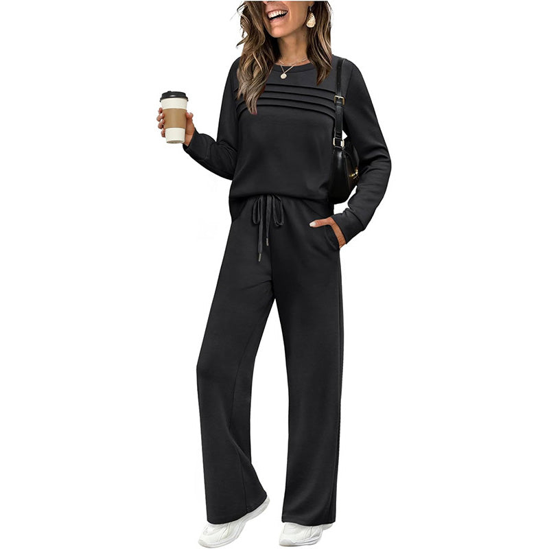 ✨Chic Women's Crew Neck Top & Drawstring Pants Set – Effortless Comfort & Style
