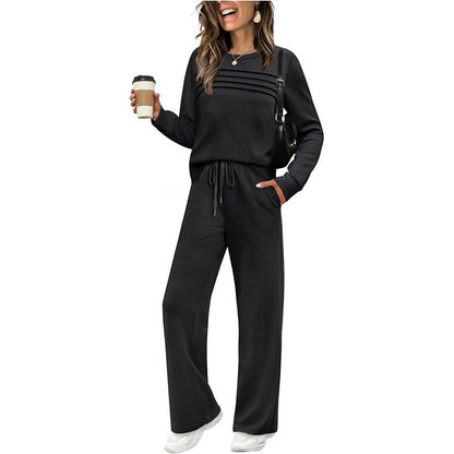 ✨Chic Women's Crew Neck Top & Drawstring Pants Set – Effortless Comfort & Style