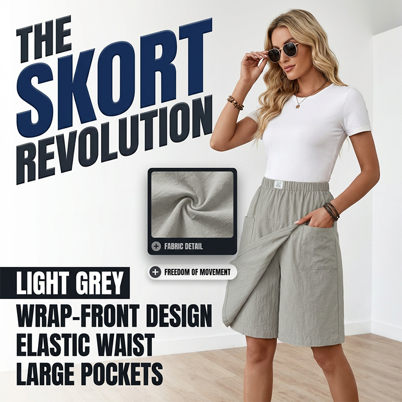 Women's Casual Elastic-Waist Wrap Skort