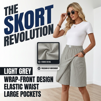 Women's Casual Elastic-Waist Wrap Skort